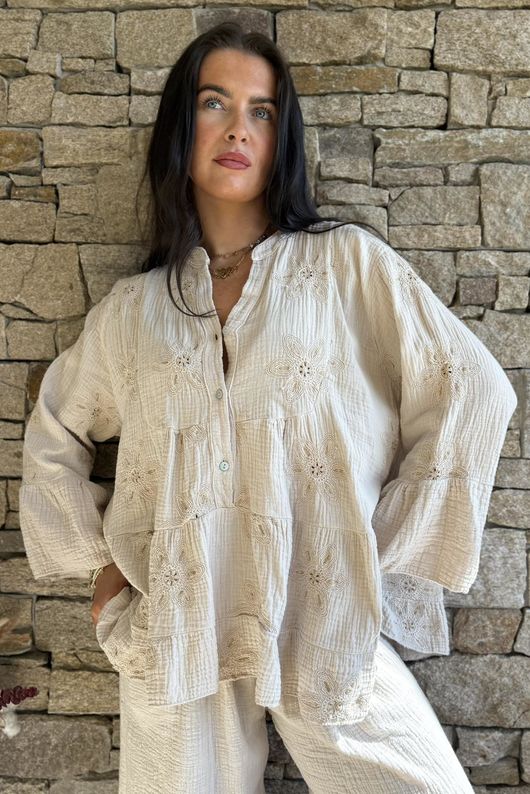 Santos Cotton Zahra Embroidered Smock Stone /10=